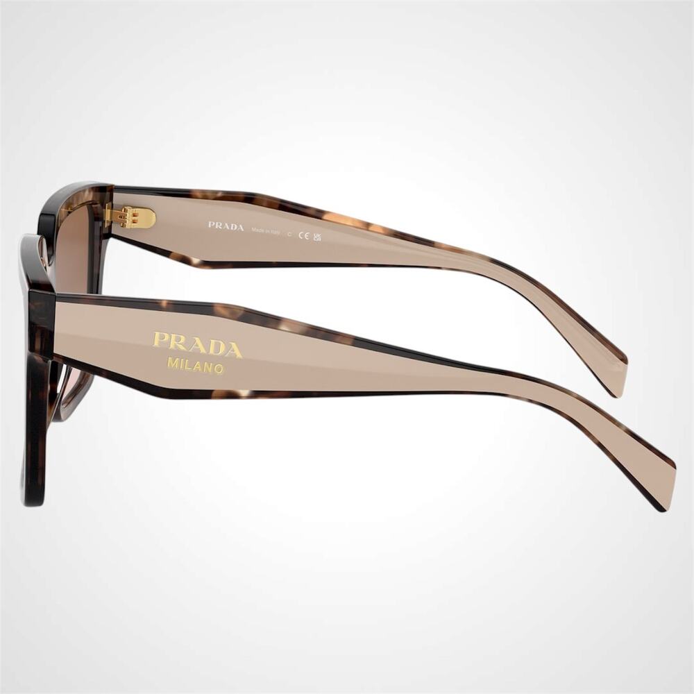 New PRADA Sunglasses Brown Tortoise Beige Gold Symbole Logo 56mm Square Prada - Picture 3 of 6